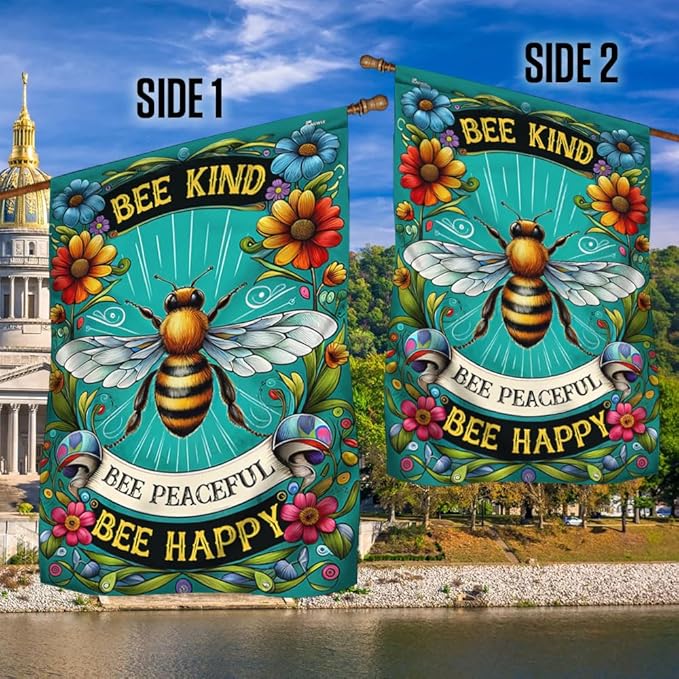 American Flag-BEE Flag Bee Kind Peaceful Bee Happy MLN2815F, Garden Flag (11.5" x 17.5")-USA Flags Premium Polyester-Decorative Indoor Outdoor Flag