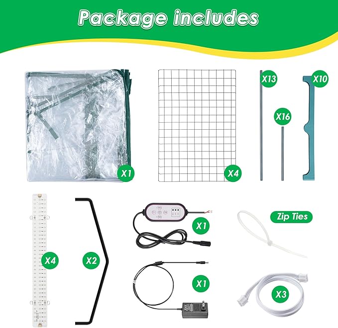 Meonum Indoor Greenhouse with LED Grow Lights, 4 Tier Mini Greenhouse with Roll-Up Zipper PVC Waterproof Cover and Trays, Dimmable Plant Grow Light for Indoor Plant with Timer, 27 L X 19 W X 63 H