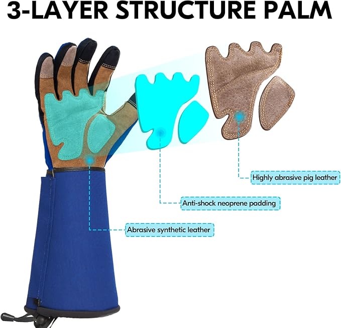 Vgo... Gardening Gloves Unisex,Safety Work Gloves,Long Sleeves Gauntlet,Puncture Proof,Touchscreen(Size L,Blue,SL7496)