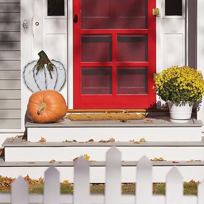 Metal Pumpkin Garden Stakes - Autumn Decorative Yard Signs - Indoor Outdoor Plant Flower Stake Fall Lawn Ornaments Pumpkin Decoration for Harvest Halloween (17.5"-B)