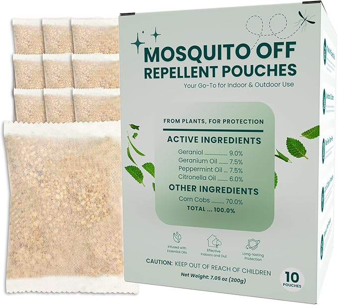 Mosquito Repellent Outdoor Patio Indoor Plant-Based Mosquito Deterrent Pouches 10 Pouches Long-Lasting Mosquito Control for Home Camping Hiking