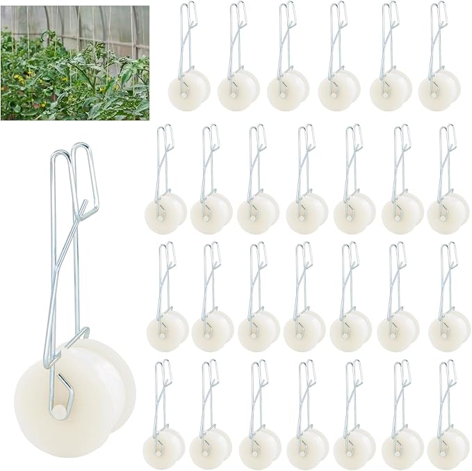 40 Pack Tomato Roller Hooks with 49.2FT String, Greenhouse Trellising Kit for Tomato,Plant, Greenhouse,Flower Vine Twine Crop Trellis Kit Plant Roller Trellis Hook