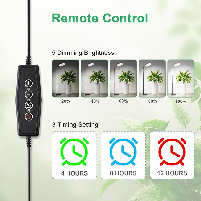 Super Bright Standing Grow Light for Indoor Plants, 6000K 216 LEDs Floor Plant Growing Lamp with 12V 3A High Power Output for Faster Growth, 4/8/12 Timer Setting & Adjustable Height