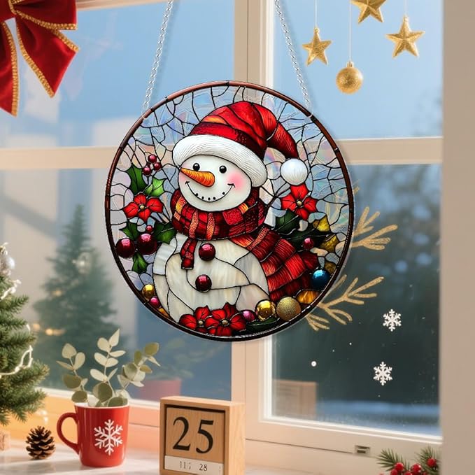 Xmas Suncatcher Window Hanging - Christmas Snowman Suncatcher for Door Terrace Garden Home Decor， Winter Rainbow Maker Birthday Gifts for Lovers Women Men Dad Mom