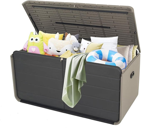 Resin Deck Box 260 Gallons, Extra Large Heavy-Duty Outdoor Storage Box, Lockable & Waterproof Patio Outside Storage Box for Patio Furniture, Garden Tools, Pool Supplies