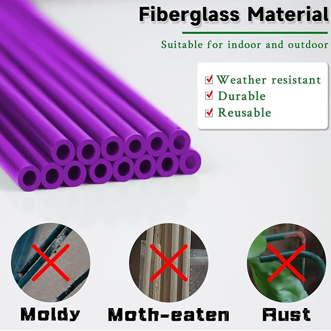 Plant Stakes 17inch &11inch,SupKing Adjustable Length Flower Support Stake 16Pcs Purple Orchid Stick with Clips for Indoor Outdoor Garden Potted Tomato Rose Amaryllis Vegetables Comes with 20 Ties