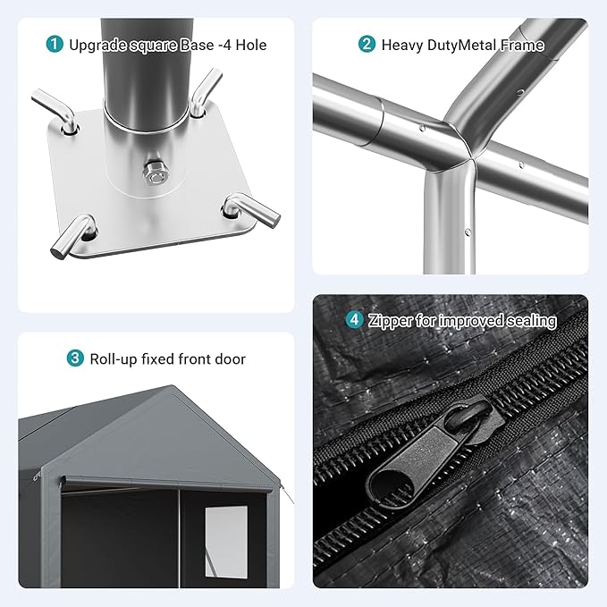 Carport, 13x25 FT Heavy Duty Car Port with Side-Opening Door & Roll-Up Windows, Outdoor Portable Garage Reinforced Four-Hole Base for Car, Truck, Boat, Motorcycle