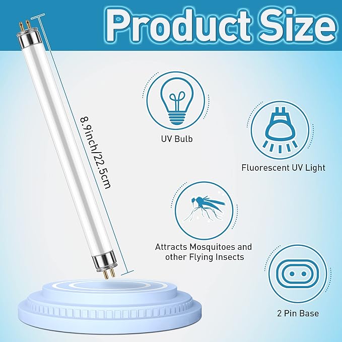 Bulbs Replacement for 32050, T5 6W UV Bulbs for Outdoor Insect Trap, Compatible with DT2000XLP DT2000XL DT3012, Mosquito and Flying Insect Trap Replacement UV Bulb(2)