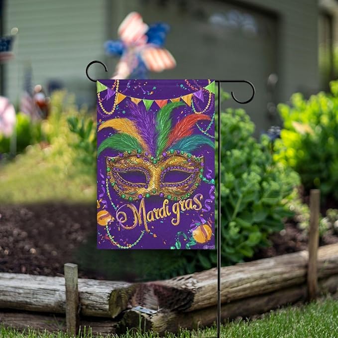 Kcldeci Happy Mardi Gras Mask Welcome Garden Flag 12x18 Inch Fleur De Lis Carnival Yard Flags Large Vertical Double Sided House Flag Holiday Decorative Flags for Yard Farmhouse