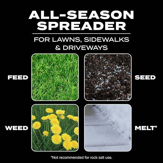 Scotts Turf Builder EdgeGuard Mini Broadcast Spreader for Seed, Weed and Feed, Fertilizer, Salt, Ice Melt, Push Spreader Holds up to 5,000 sq.ft. Product