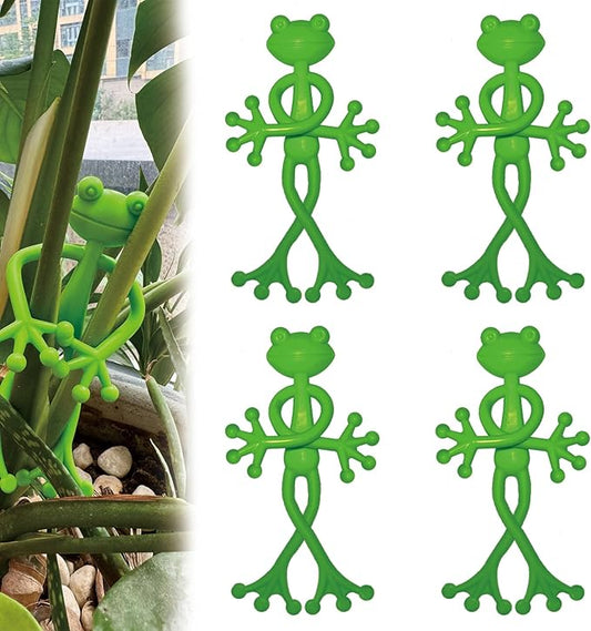 4 pcs Frog Plant Stand, Multipurpose Green Frog Plant Supports Steady Cartoon Plant Branches Tie Down, Frog Plant Stand for Potted Plants, Cute Frog Flower Pot Hugger Plant Climbing Fixture Clips Perfect for Indoor Outdoor Garden Decoration and Gifts.