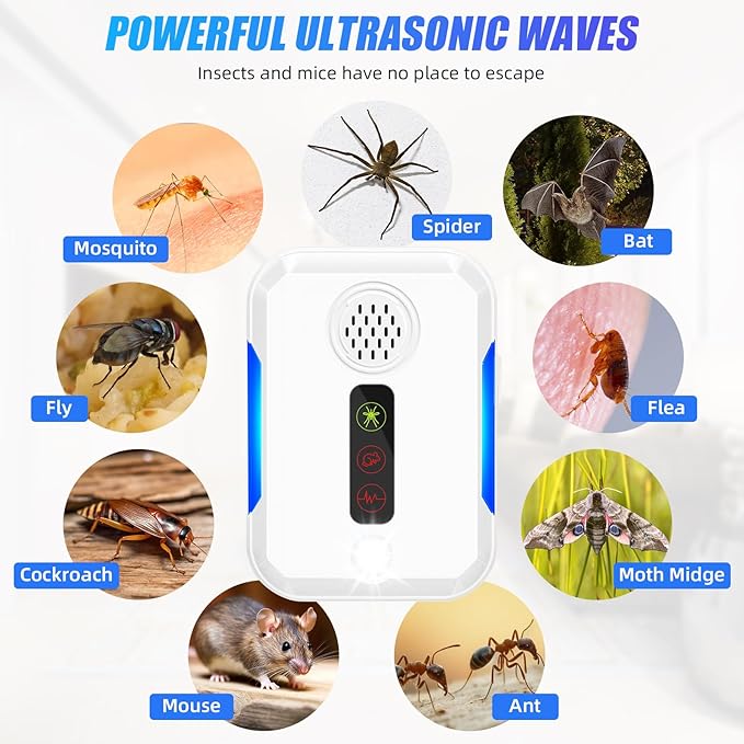 Electronic Mouse Mice Traps Spider Repellent Indoor for Home, Ultrasonic Pest Control Insect Repeller Plug in with Flash Light to Keep Roach Rat Rodent Bug Mosquito Ant Insect Away for House(6Pack)