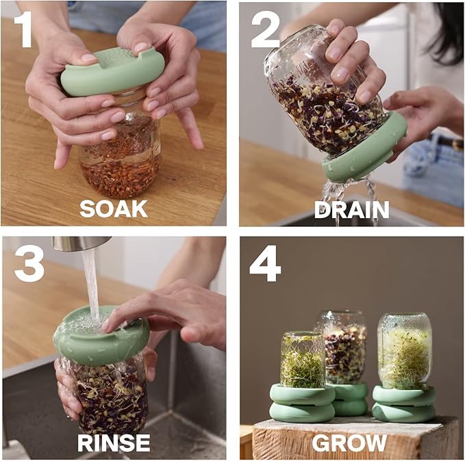 Food Huggers Sprout Huggers | Silicone Sprouting Lids | Fits Any Jar | No Rust, No Mess | Sprouting Mason Jar Kit | Grow Sprouts Indoors| Urban Garden | Easy Germination Broccoli Alfalfa Bean Sprouts