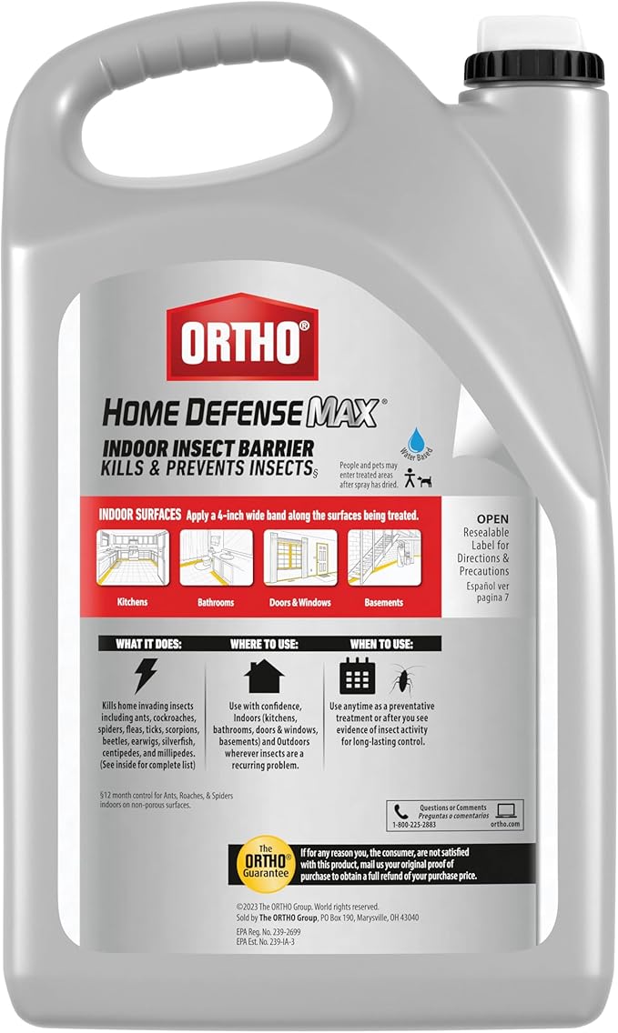 Ortho Home Defense Max Indoor Insect Barrier Refill, Kills Ants, Roaches, Spiders, Fleas and Ticks, 1 gal. with Comfort Wand and Refill