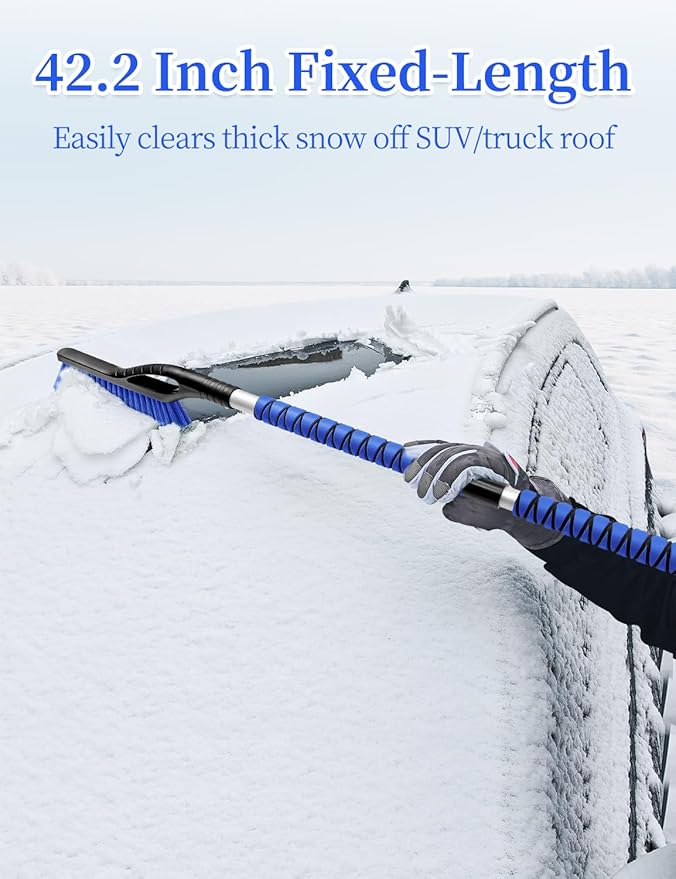 HEEYA 42.2 Inch Ice Scraper and Brush for Car, Snow Brush and Ice Scraper for Windshield Window, Car Snow Scraper with Foam Grip for SUV Truck Jeep Vehicle - Blue
