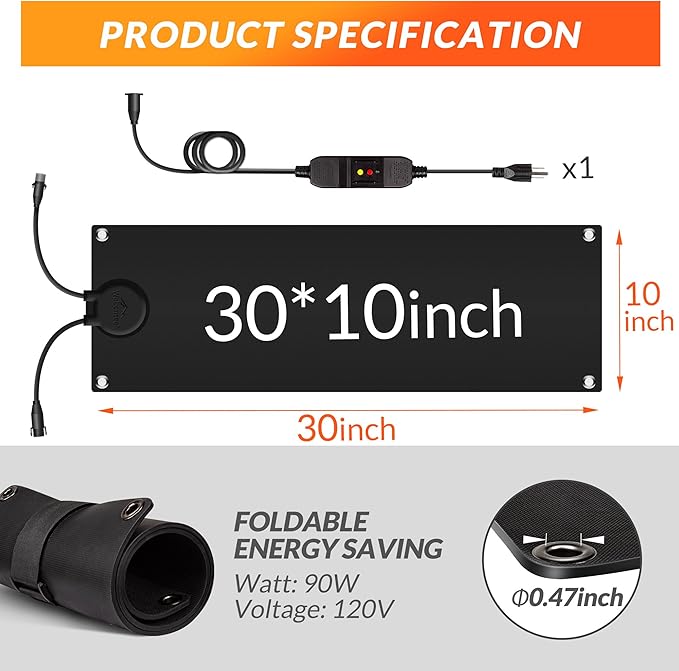 Walensee Snow Melting Mats for Stairs, 10" x 30" Graphene Heated Outdoor Mats with Plug, No-Slip Rubber Snow Heating Mats, 3 in/h Speed, Ice Melts Pads for Winter Sidewalks, Steps, Decks Snow Removal