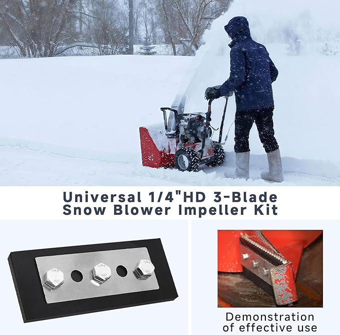 100% 304 Stainless Snow Blower Impeller Modification Kit, 1/4" 3-Blade Universal, for Modifies 2-Stage Machine Snow Blower Impeller Including Installation Hardware, Reuse in Harsh Environments(3)