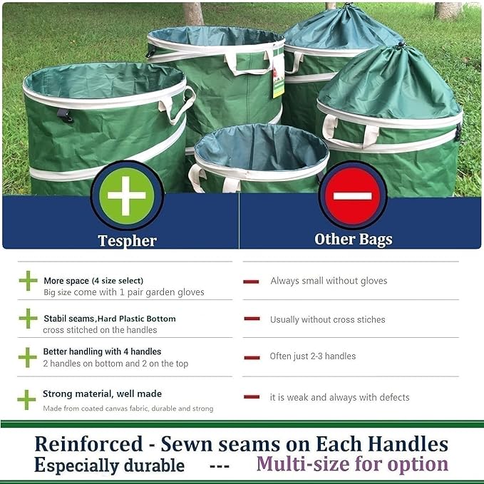 24 Gallon and 46 Gallon Collapsible Trash Can Solid Bottom for Yard Waste Bag,Garden Debris Bag,Pop-Up Trash Can,Recycling Bin,RV Camping Waste Bin,Laundry Hamper,Lawn Grass,Yard Weeds Bags,Leaf Bags