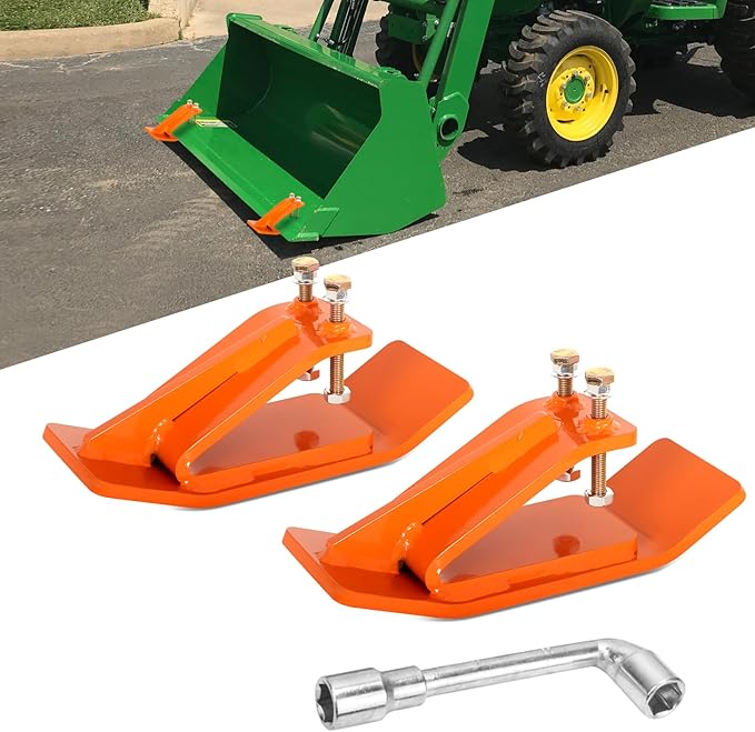 Tractor Bucket Protector, EBESTTECH 2 PCS Bucket Edge Anti-Skid Device Ski Edge Protector Double Hexagon Lock Nuts and Bolts,for Snow Leaves Removal Spreading Gravel,Orange