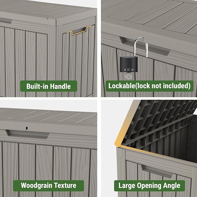 Mars Villa Deck Box, Waterproof Weatherproof and UV Resistant Resin Storage Box, Ideal for Indoor, Outdoor, Patio Furniture Cushions, Pool Supplies, Gardening Tools (45 Gallon, Grey)