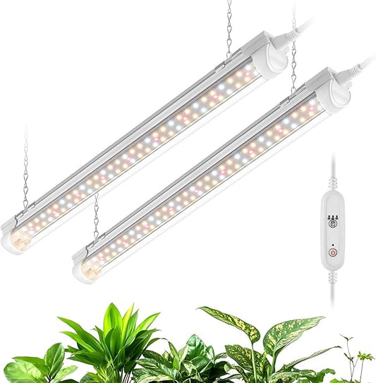 T8 Grow Light, 1.4FT 36W (2 x 18W) Plant Lights for Indoor Growing with Timer, Full Spectrum with 660nm Red LEDs, 3467K, Ideal for Indoor Plants, Greenhouse, Seeding, Linkable Design, 2-Pack