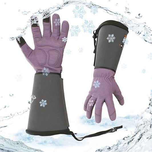 Vgo... Winter Warm Safety Work Gloves Women, Extended Pig Split Leather Cuff,Synthetic Leather, Rose Pruning Thorn Proof,Gardening(Size S,Purple,SL6592FLWP)