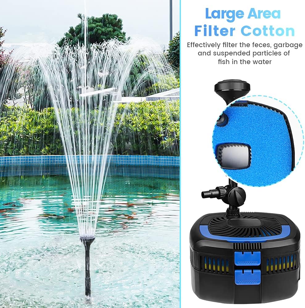 ANBULL Pond Filter Pump 950GPH, 110V/37W All-in-one Fountain Kit, Variable Frequency Water Pump with 13W UV-C, High Efficiency Filter Water Pump for Outdoor Ponds up to 1585 Gallons