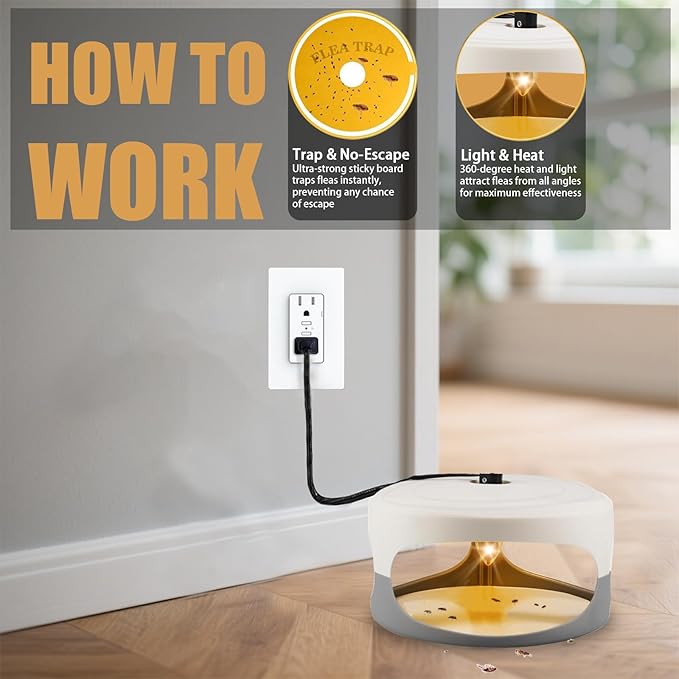 4 Packs Flea Traps for Inside Your Home, Effective Flea Trap for Home & Garage with 12 Sticky Disc 12 Bulbs 4 Electric Wires Bed Bug with Light for Indoor Safe to Pets