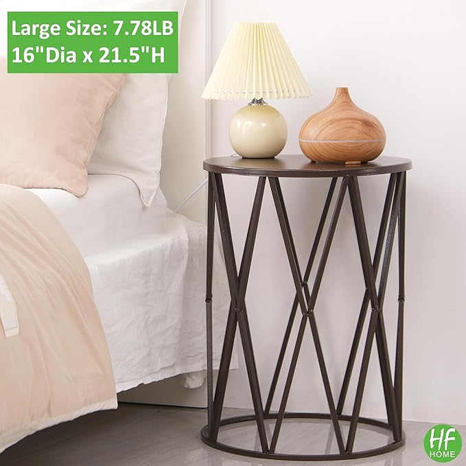 HFHOME Set of 3 Metal Side End Tables Nightstand, Nesting Round Coffee Table for Indoor Outdoor, Heavy Duty Metal Plant Stand for Living Room Garden Stool - Pure Brown (Ship from US)