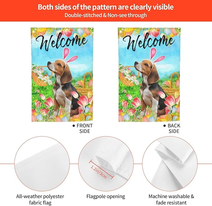 Tulips Cute Beagle Flower Dog Happy Easter Garden Flag Welcome Party Outdoor Outside Decorations Picks Home House Garden Yard Decor 12x18 Inch