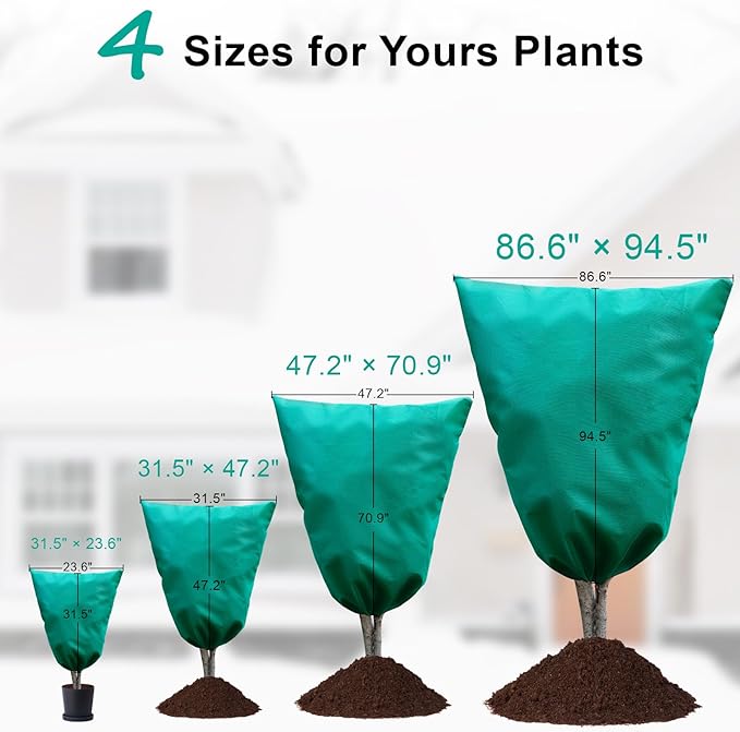 Insoma 2 Packs Plant Covers Freeze Protection 47.7" W X 71.7" H, Outdoor Plants Frost Protection Covers with Zipper & Drawstring, Frost Blankets for Tree, Shrub Potted Plants Cover in Winter