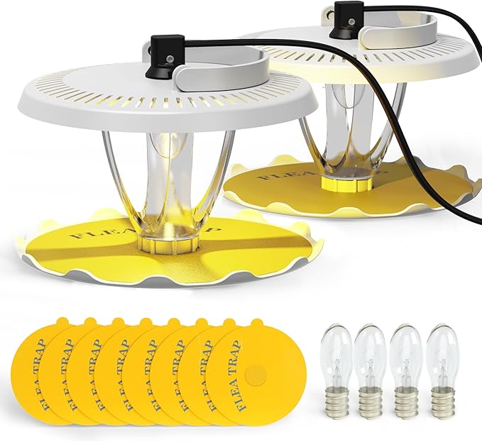 Flea Trap for Inside Your Home Indoor Electric Flea Light Catcher and Kiler for House 2 Pack with 8 Sticky Pads Refills and 4 Replacement Lightbulb