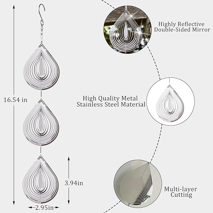 Droplet Bird Scare Discs Set, Metal Bird Reflectors Shiny Wind Spinners for Outdoor Garden Decor, Reflective Bird Devices Deterrents to Keep Scare Birds Away from Outside Patio Porch Yard Fruit Trees