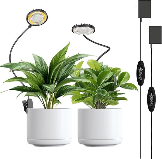 Grow Lights Indoor, Clip On Plant Lights for Indoor Growing, Full Spectrum LED Plant Grow Lamp, Auto Timing 4/8/12Hrs, 12W 4000K Pot Plant Growing Lamps with 4 Levels Dimmable Black, 2 Pack