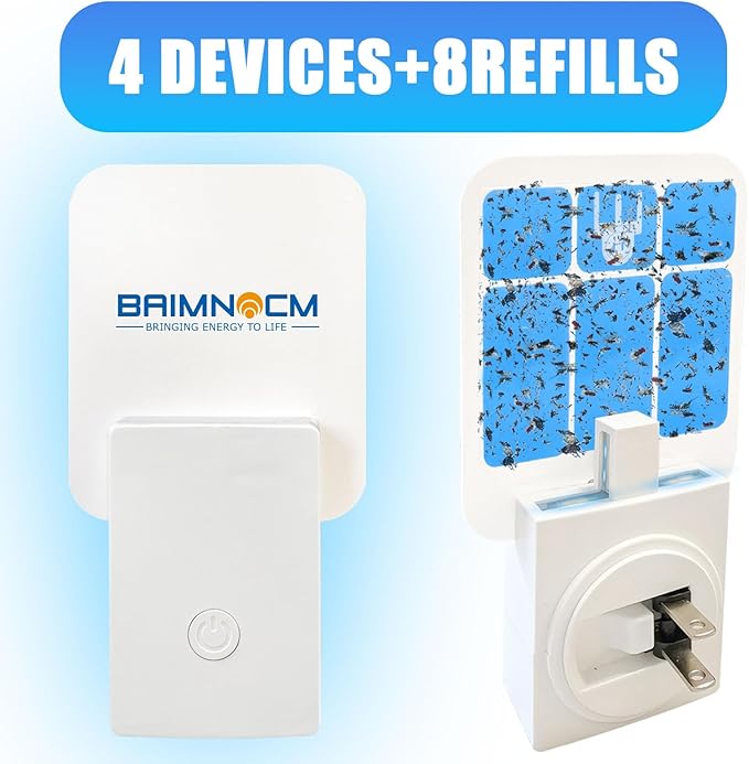 Blue Light Bug Catcher Indoor Plug in, Gnat Traps for House, Indoor Fly Trap for Fruit Fly, Moth and Mosquito, Flying Insect Catcher, 4 Device+8 Refills