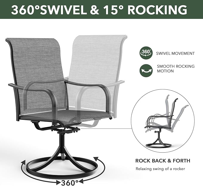 7-Piece Outdoor Dining 6 Swivel Chair and 63.5'' Rectangular Table with All Weather Frame for Backyard Front Porch Pool Deck Outdoor Furniture Set - Grey Style2