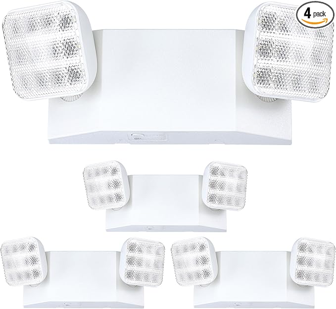GRUENLICH LED Emergency Light, Exit Lighting Fixtures with Two LED Heads and Back-Up Batteries, UL 924 Qualified, 120/277 Voltage, 4-Pack