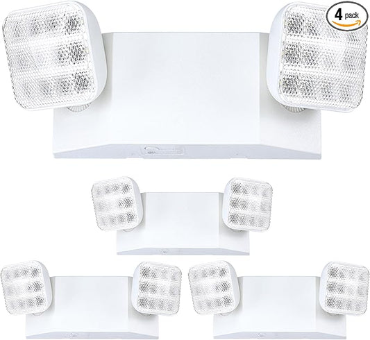GRUENLICH LED Emergency Light, Exit Lighting Fixtures with Two LED Heads and Back-Up Batteries, UL 924 Qualified, 120/277 Voltage, 4-Pack