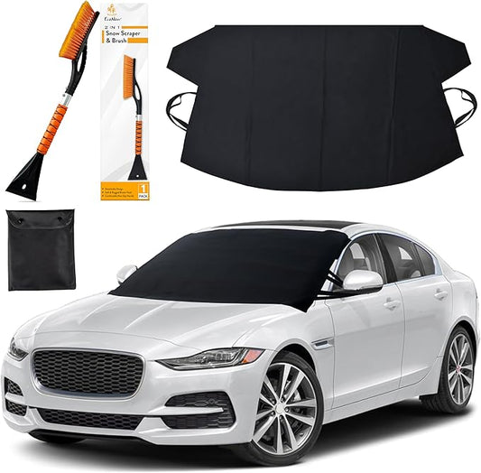 EcoNour Car Windshield Cover for Ice and Snow (69"x42") | Snow Brush and Ice Scrapers for Car (1 Pack) with Scratch Free Bristle Head | Winter Car Kit for Cars, Trucks, SUVs