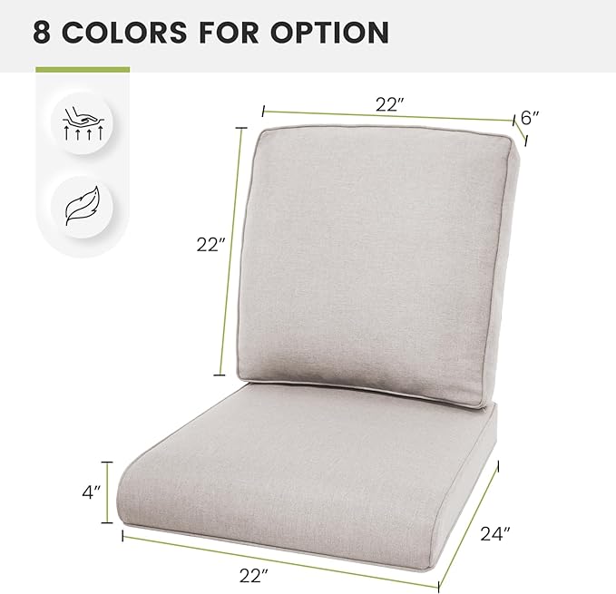 Outdoor Chair Cushions for Patio Furniture - 1 Pack Outside Durable Thick Replacement Cushion 22x24 with Zipper Cover for Wicker Glider Rocking Chairs Loveseat Couch – Beige/Regular