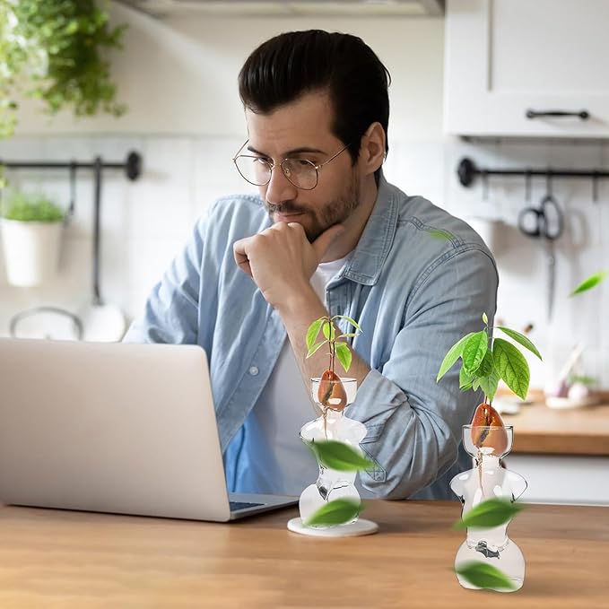 Propagation Vases for Plants Plant Propagation Jars Unique Body Avocado Vase Glass Planter Perfect for Seed Starting, Water Rooting and Home Decor Gift for Father