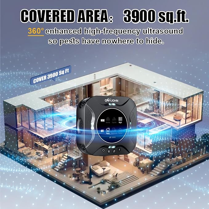 LED Display-Ultrasonic Pest Repeller Indoor,Multi-Mode Variable Frequency,with LED Strobe Light,Squirrel Repellent for House,Prevent Adaptation.Suitable for Houses,attics,garages,etc.