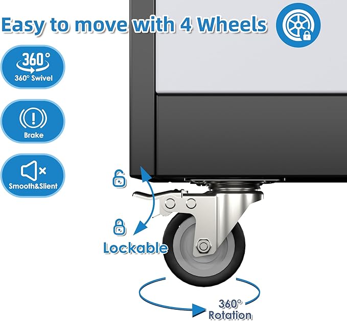 71" H Broom Closet Storage Cabinet with Wheels and Pegboard,Metal Garage Storage Cabinet with Lockable and Magnetic Doors,Adjustable Shelves for Garage Home Office,Required Assembly,Black and White