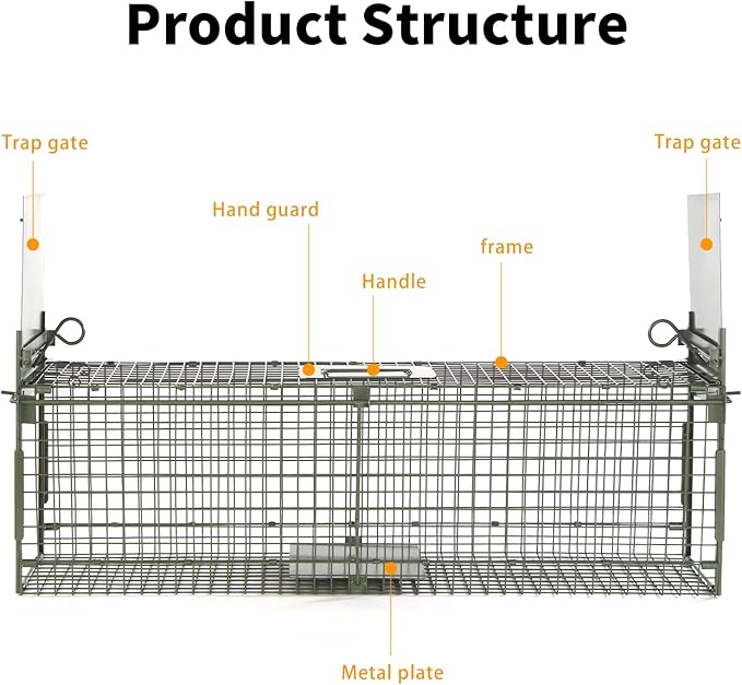 26" 2-Door Live Animal Traps for Stray Cats up to 5.5 pounds, Raccoons, Squirrel, Skunk, Mole, Groundhog, Armadillo, Rabbit, with Pedal Triggers