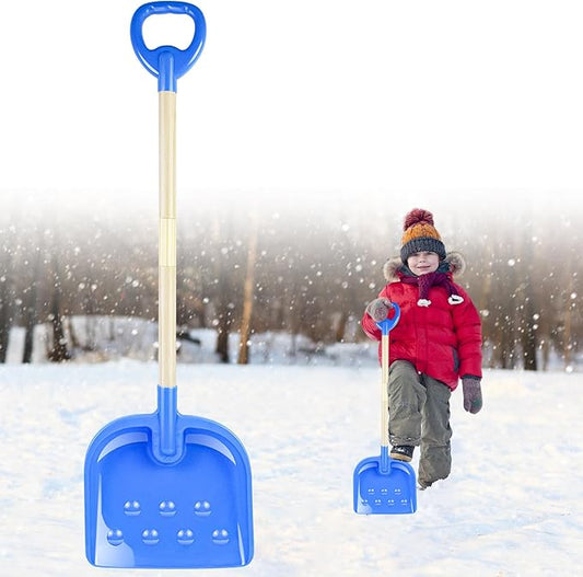 1PCS Kids Snow Shovel, 22"-32" H Detachable Wooden Childs Snow Shovel with Plastic D-Grip Handle and Scoop Winter Children Shovel Blue Toddler Shovels Outdoor Play Snow Gift for Boy Girl Snow Removal