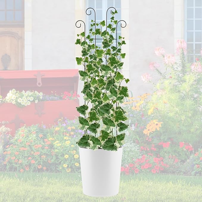 4 Pack 32'' Wave Shape Black Metal Trellis for Climbing Plants Indoor & Outdoor, Garden Trellis for Houseplants Flowers Vine Ivy