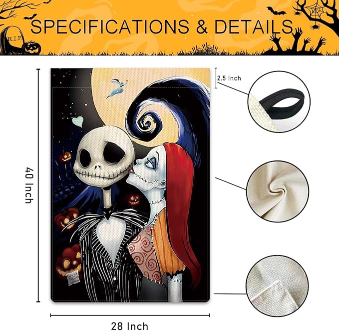 Halloween Ghost Garden Flag The Nightmare Garden Flag Sally Kisses Jack Vertical Double Sided Rustic Farmland Burlap Yard Lawn Outdoor Decor 28x40"