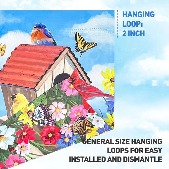 Bird Spring Summer Garden Flag,Blackout 12x18 Double Sided, Small Floral Red Cardinal Birdhouse Garden Yard Flags Outside, Outdoor Home Patio Yard Flag Farmhouse Decorations
