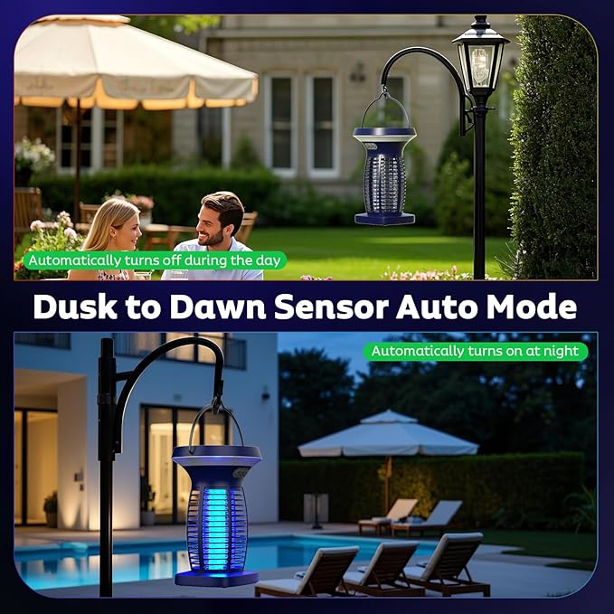 Solar Bug Zapper Outdoor, Mosquito Zapper Outdoor Waterproof Electric Fly Zapper Rechargeable Mosquito Killer with Solar Panel, 4200V Fly Trap Indoor for Home Backyard, Patio, Garden, Camping