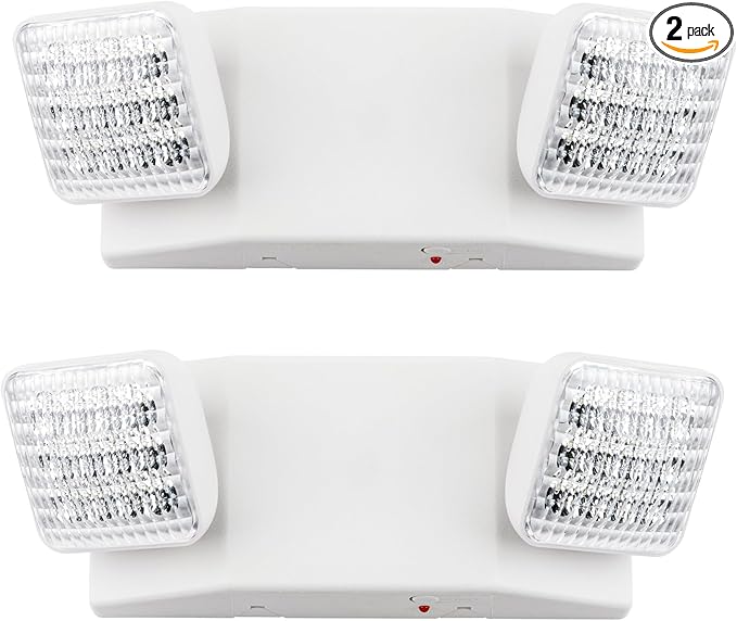 LIT-PaTH LED Emergency Lighting Fixtures with 2 LED Heads and Back Up Batteries- US Standard Exit Light, UL 924 and CEC Qualified, 120/277 Voltage, 2-Pack